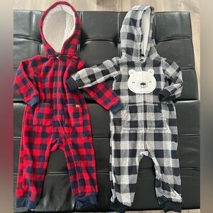 Warm Sherpa Lines Red and Black Plaid Footies for Baby Size 18 Month